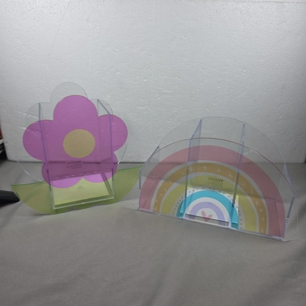 Kids Desk Organizers Clear Rainbow‎ and Flower Catchall Set of 2